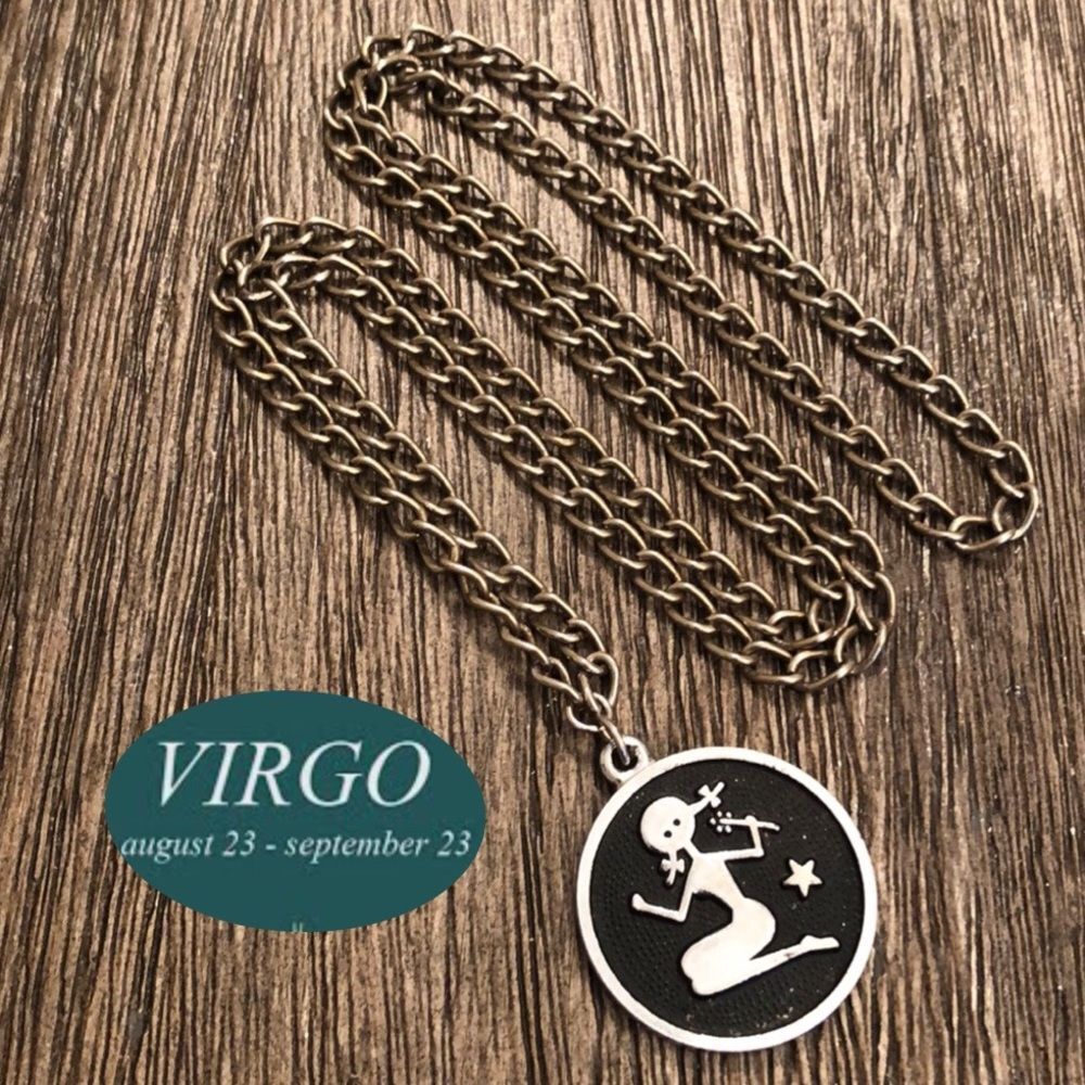 Vintage Round VIRGO Astrological Sign Medallion Necklace